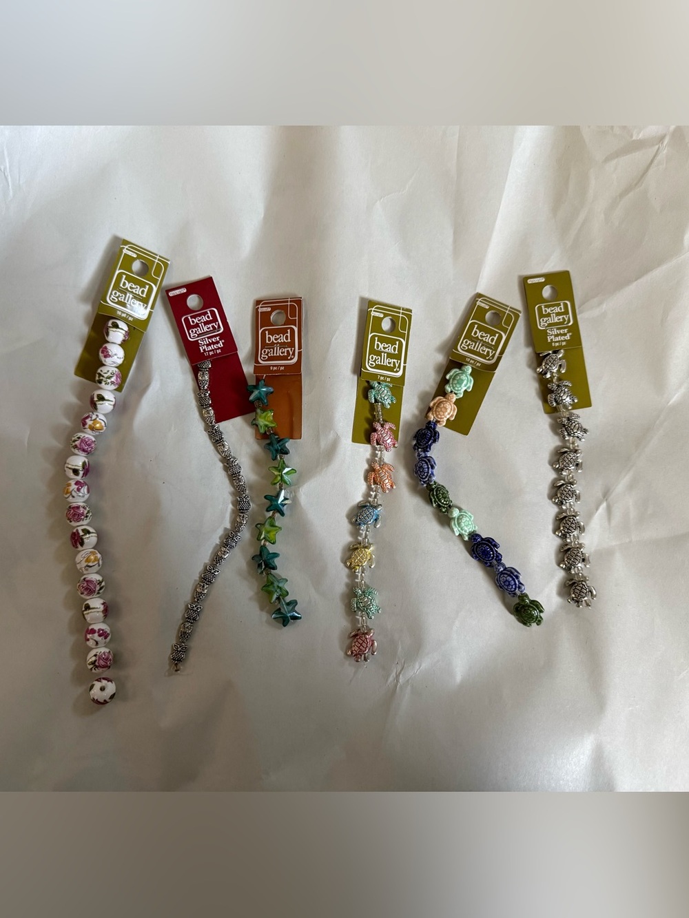 NWT Bead Gallery Mixed Bead Strands — Floral, Starfish & Silver Plated - 6 TOTAL